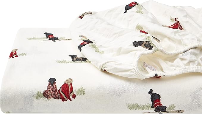 Eddie Bauer - Flannel Sheets Twin Size, Anti-Pilling & Wrinkle Resistant Cotton, Touchably Soft for All-Season Comfort - Bed Sheets with Matching Pillowcases & Fitted Sheet (Retriever Adventure Ivory)