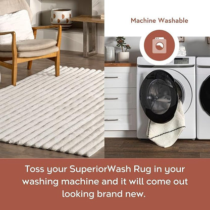 nuLOOM 5' x 8' Cozy Plush Area Rug, Machine Washable, Non-Slip, Soft Fluffy Shag Carpet for Living Room Bedroom Kids Room Nursery Home Decor, Kai White
