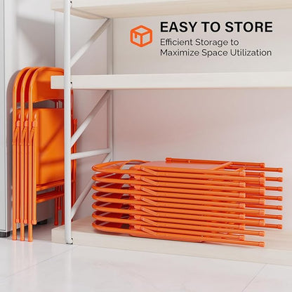 VINGLI Folding Chairs All Steel Metal Frame, Capacity 350 lbs, Durable Portable and Versatile for Indoor Outdoor Use, Orange, Set of 4