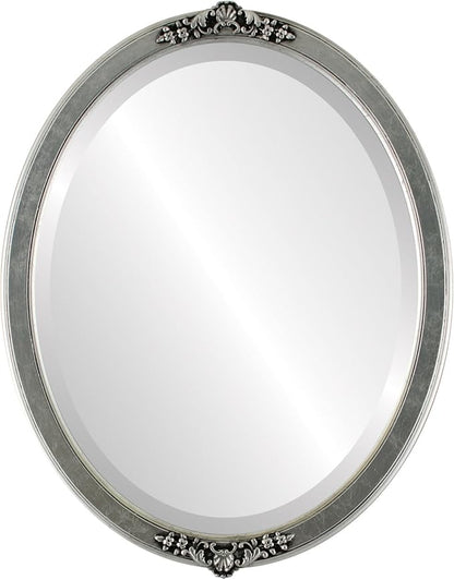 OVALCREST Oval Beveled Wall Mirror for Home Decor - Athena Style - Silver Leaf with Black Antique - 18" x 14" Outside Dimensions