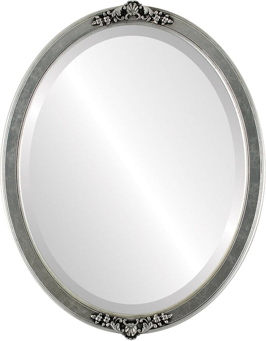 OVALCREST Oval Beveled Wall Mirror for Home Decor - Athena Style - Silver Leaf with Black Antique - 26" x 20" Outside Dimensions