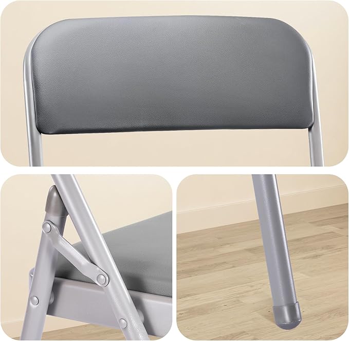cyclone sound 2 Pack Folding Chairs with PU Padded Cushion and Back, Commercial Grade Metal Chairs with Comfortable PU Leather Cushion for Home and Office, for Indoor and Outdoor Events (2, Gray-PU)