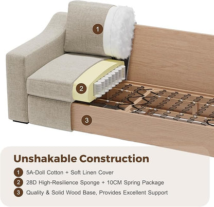 ABCASA Oversized 136" Modular Sectional Sofa, Deep Seat U Shaped Couches for Living Room, Breathable Linen Fabric Corner Couch, Easy to Assemble, Oatmeal