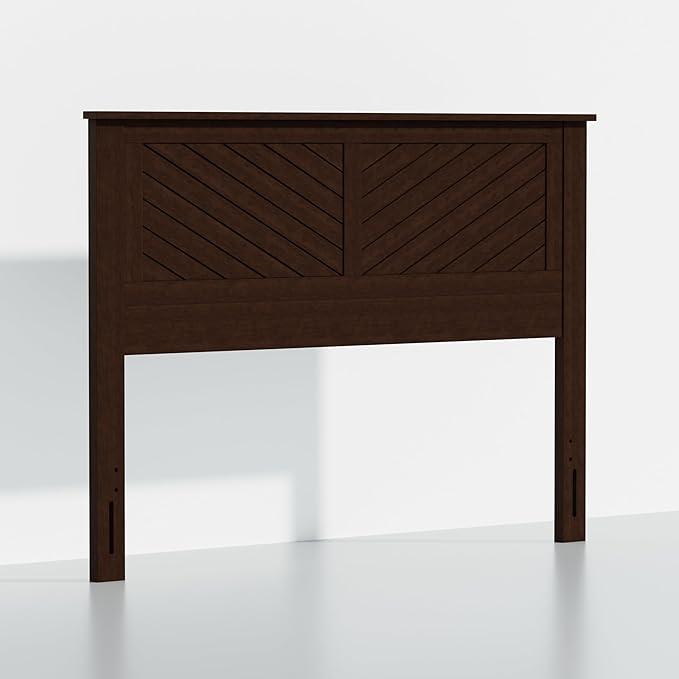 Serene Queen Size Wood Headboard Diagonal Panel Design in a Stained Walnut Finish