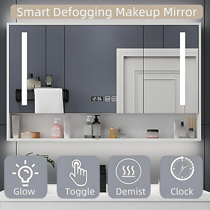 60IN Modern Bathroom Vanity - LED Intelligent Mirror Cabinet Includes Time Display & Defogging | Bathroom Cabinet with Sink & Open Storage Compartments, Ceramic Washbasin, 4 Drawers (Style B)
