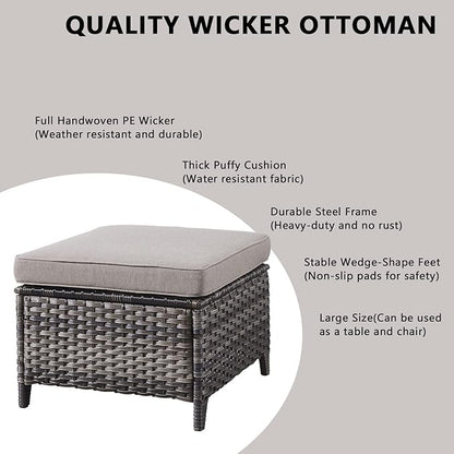 Rilyson Outdoor Wicker Patio Furniture Set - 4 Piece Patio Conversation Set with Swivel Rocker Chairs and Ottomans, 6 inch Cushions, High Back, Deep Seating, for Porch Deck Garden Mixed Grey/Grey