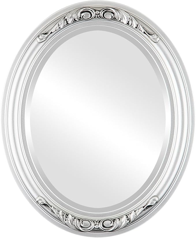 OVALCREST Oval Beveled Wall Mirror for Home Decor - Florence Style - Silver Spray - 28" x 24"