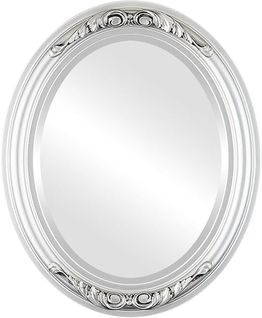 OVALCREST Oval Beveled Wall Mirror for Home Decor - Florence Style - Silver Spray - 28" x 22"