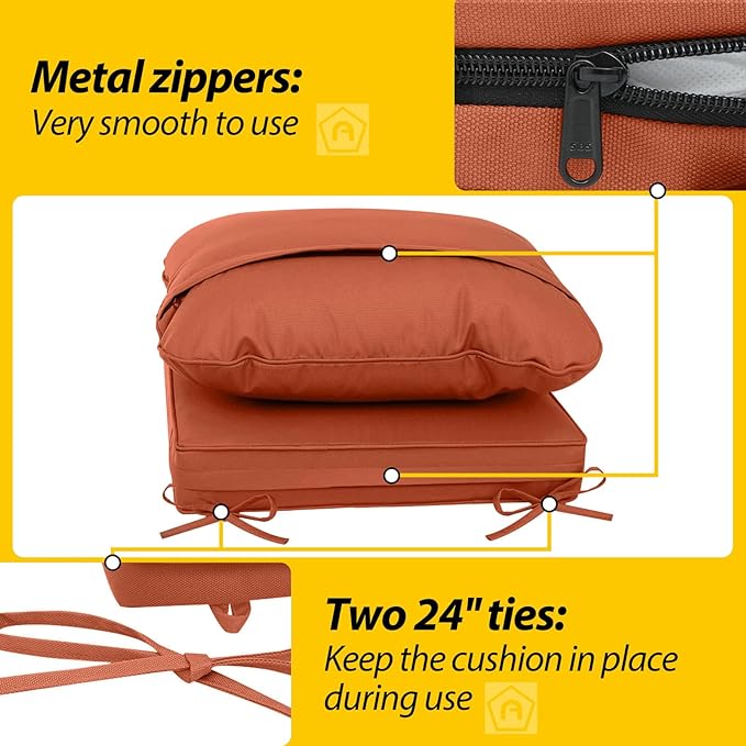 AAAAAcessories Outdoor Deep Seat Cushions, Waterproof, Fade-Resistant Patio Furniture Replacement Cushions, 25.5" x 25.5" x 5" + 25.5" x 19", Rust