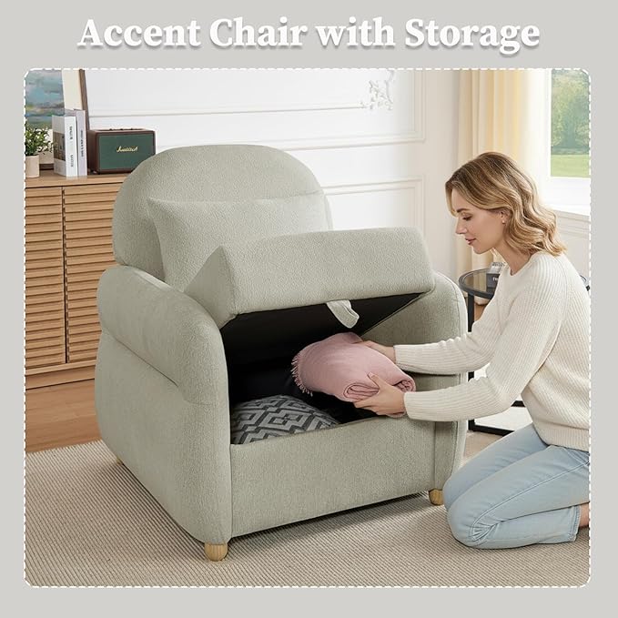 Modern Accent Chairs for Living Room, Comfy Chenille Armchairs with Storage, Single Reading Chairs for Bedroom, Study Room, Apartment, Tool Free Assembly, Gray