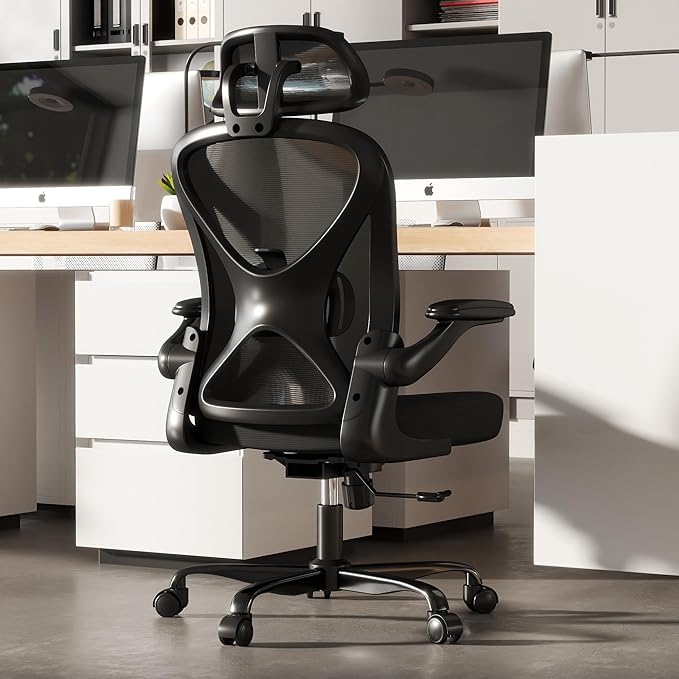 ZZH Ergonomic Office Chair Set of 6 with Adjustable Lumbar Support and Headrest, Mesh Home Office Desk Chair with Wheels and Flip-up Arms, Black