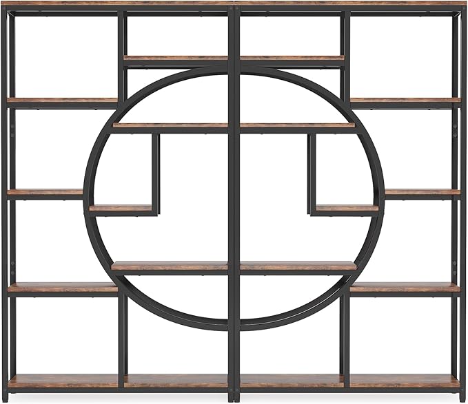 Tribesigns Bookshelf Industrial 5 Tier Etagere Bookcase, Freestanding Tall Bookshelves Display Shelf Storage Organizer with 9-Open Storage Shelf for Living Room, Bedroom, 2 Pack