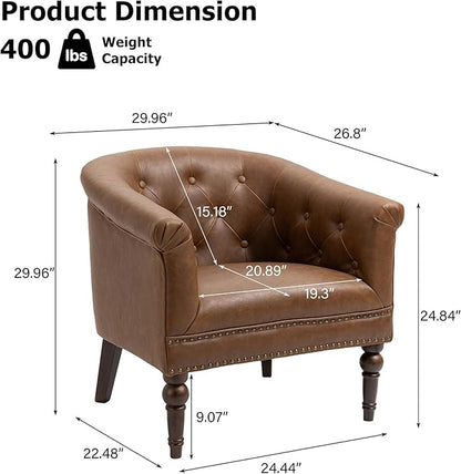 Lumibee Faux Leather Barrel Chairs, Upholstered Accent Chairs Set of 2 for Living Room, Modern Comfy Club Armchairs for Office, Bedroom, Waiting Room-Brown