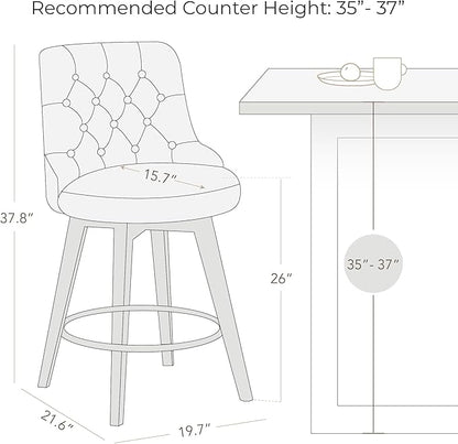 Watson & Whitely Counter Height Bar Stools Set of 3, Performance Fabric Upholstered Modern Swivel Barstool with Back, Solid Wood Legs, 26" H Seat, Insignia Blue