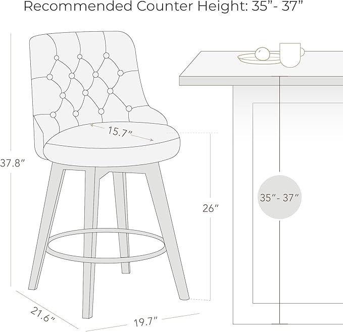 Watson & Whitely Modern Swivel Bar Stools, Faux Leather Upholstered Counter Height Bar Stool with Back, Solid Wood Legs, 26" H Seat, Set of 2, White