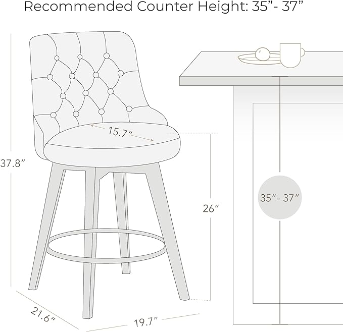 Watson & Whitely Counter Height Bar Stools Set of 3, Performance Fabric Upholstered Modern Swivel Barstool with Back, Solid Wood Legs, 26" H Seat, Tan