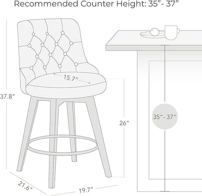 Watson & Whitely Counter Height Bar Stools Set of 3, Performance Fabric Upholstered Modern Swivel Barstool with Back, Solid Wood Legs, 26" H Seat, Tan