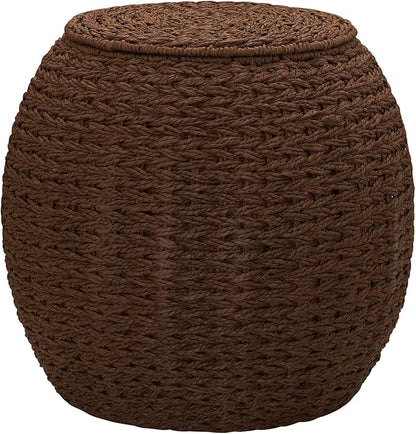 Household Essentials Handwoven Paper Rope Barrel Wicker Storage Basket Side Table, Brown