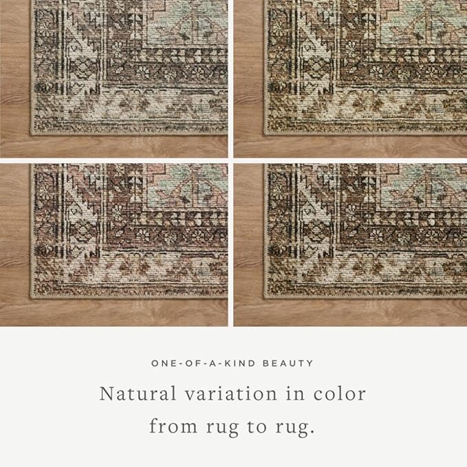 Loloi Amber Lewis Billie Collection, Clay & Sage 2'-6" x 12'-0" Area Rug – Antique & Distressed Accent Rugs for Living Room, Bedroom, Entryway & Hallway, No Shed High Traffic Area Home Decor Rug