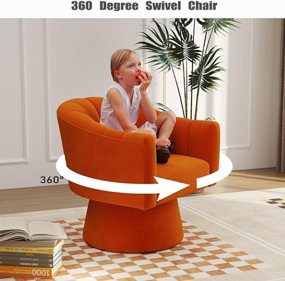 Swivel Accent Chair,Upholstered Velvet 360° Swivel Barrel Chair for Living Room Overstuffed Bouncle Reading Chair Round Armchair for Bedroom,Vanity,Office(Orange)