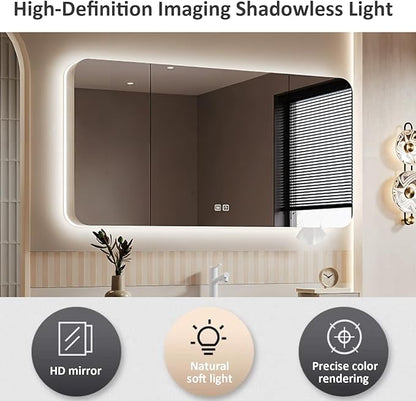 48IN Bathroom Vanity - Bathroom Vanity with Sink with Intelligent Induction Light | Wall-Mounted Bathroom Vanity with Intelligent LED Mirror Cabinet & 6 Drawers, Cream Color