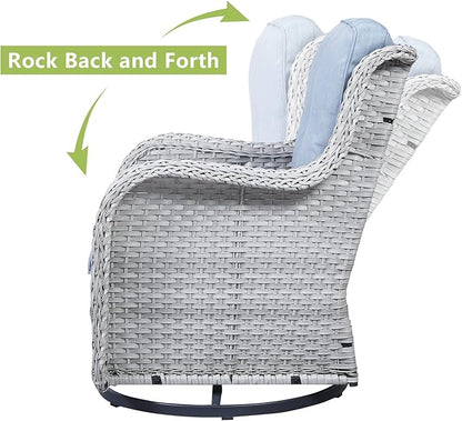 HUMMUH 5 Pieces Outdoor Furniture Patio Furniture Set Wicker Swivel Patio Chairs with 2 Seater Outdoor Sectional Sofa/Patio Loveseat with Ottomans(Light Grey/Light Blue)