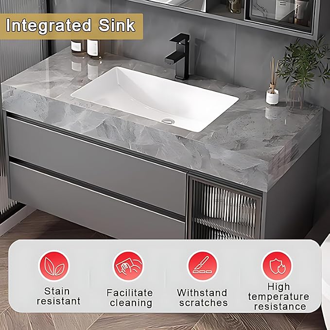 White 36IN Modern Bathroom Vanity - Wall-Mounted Bathroom Storage Cabinet & Bathroom Vanity with Sink, Bathroom Medicine Cabinet Wall Mounted, Defogging & Led Lighting | Bathroom Cabinet Slim