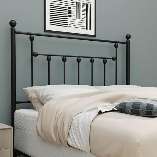 Victorian Metal Headboards, Adjustable Height Iron Frame, Rustic Farmhouse Style, Elegant Design, Easy Assembly, Universal Fit for Kids & Adults, California King Size, Black Finish