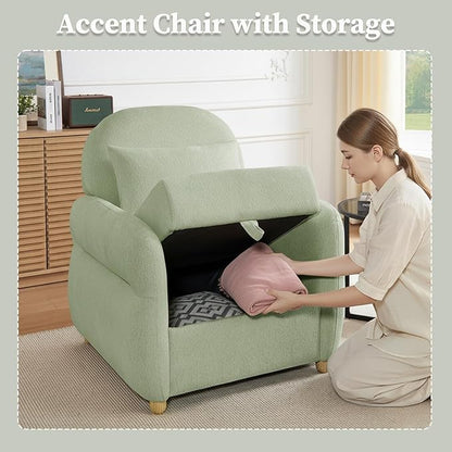 Modern Accent Chairs for Living Room, Comfy Chenille Armchairs with Storage, 33.5" W Single Reading Chairs for Bedroom, Study Room, Apartment, Tool Free Assembly, Sage Green