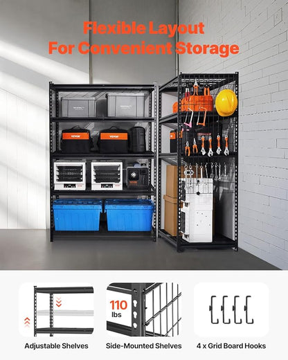 VEVOR Storage Shelves, 3000 lbs, 5 Tier Heavy Duty Garage Shelving, 24" D x 48" W x 72" H Adjustable Metal Shelves for Industrial Shelving Unit Utility Shelf, for Kitchen, Warehouse, Basement, Black
