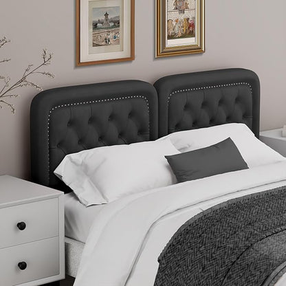 Tufted Upholstered Headboard Queen Size, Button Adjustable Height Queen Head Board Only, Sturdy and Durable Solid Wood with Nailhead Trim Headboards, Ideal for Bedroom, Dorm, Guest Room,Black