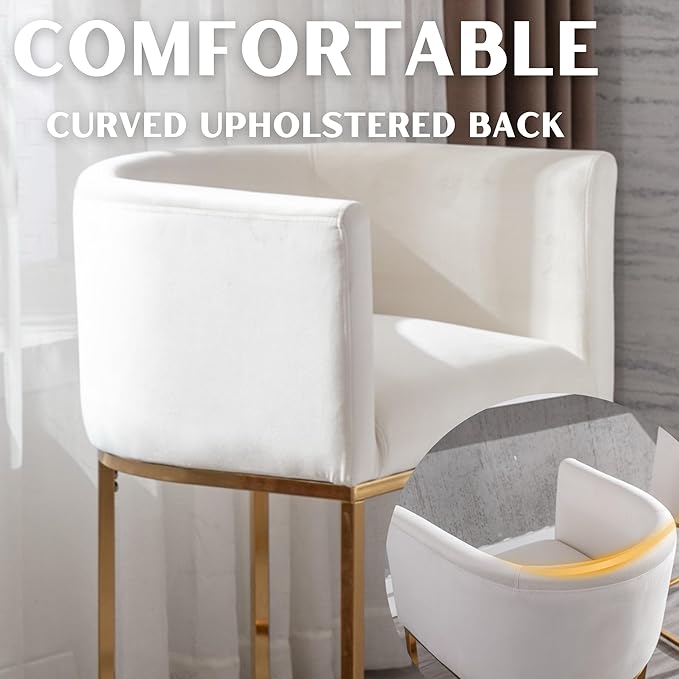 Contemporary Cream Velvet Bar Stools Set of 3, 24" Upholstered Fabric Counter Height Barstools Kitchen Counter Island Stools with Golden Metal Base
