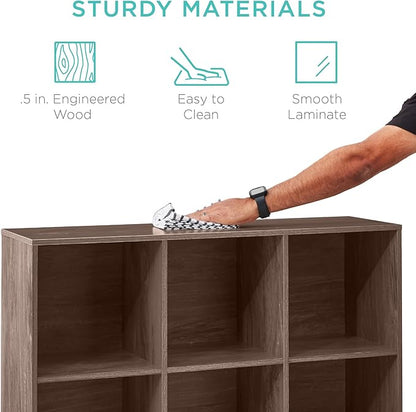 Best Choice Products 9-Cube Storage Organizer, 13.5in Shelf Opening, Bookcase, Display Shelf, Customizable w/ 3 Removable Back Panels – Walnut