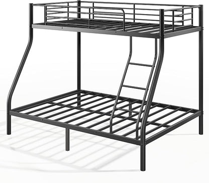 Bunk Beds Twin Over Full Size, Heavy Duty Metal Bunk Bed Frame with Angled Ladder for Teens and Adults, for Spaces-Saving, Smooth Rounded Edges, Noise Free & Easy Assembly, Black