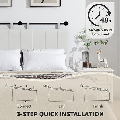 UEV Queen Headboard Only, Wall Mounted Hanging Upholstered Bed Head Board, Modern Vertical Channel Design of Fine Linen, Elegant Light Yellow Fluted Headboard for Bedroom (Light Yellow, Queen Size)
