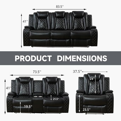Power Recliner with LED, Black Leather Reclining Chair for Living Room, Muti-Functional Recliner with Storage Armrest/USB Ports for Living Room/Bedroom/Office
