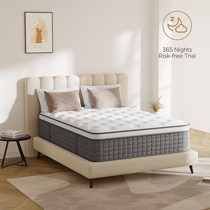 Mattress Twin Size, Medium Firm 10 Inch Mattress with Extra Lumbar & Shoulder Support, Hybrid Mattresses with Gel Memory Foam Pain Relief - Fiberglass Free - No Odor - 365 Night Trial