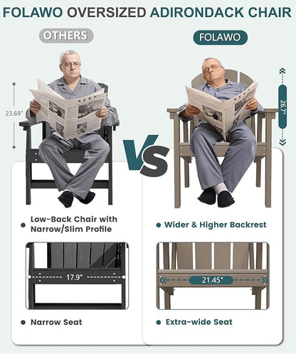 Adirondack Chair, All Weather HDPE Fire Pit Chairs, Oversized Plastic Adirondack Chair for Outdoor, Balcony, Deck, Backyard, Patio, Garden, Poolside, Lawn Brown