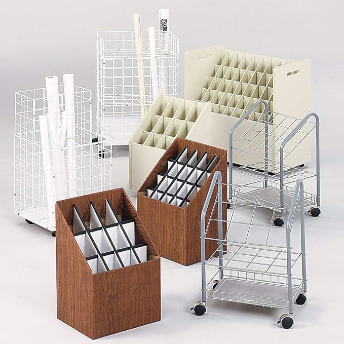 Safco 3079 Vertical Roll File, 12 Compartment, Walnut | Sturdy Corrugated Fiberboard | Grandstand Design | Wood Grain Finish | Office, Home & Classroom Workspace Organization
