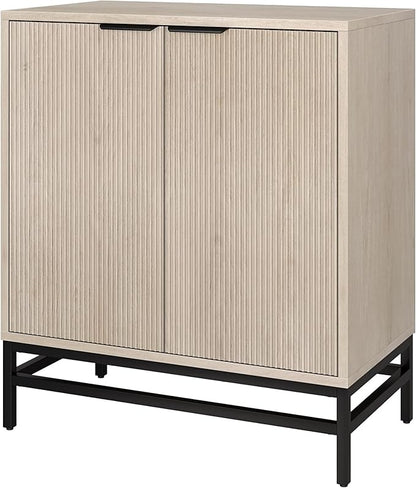 Henn&Hart 28" Fluted Wooden Accent Cabinet, Modern Ribbed Sideboard Buffet Cabinet with 2 Doors and an Adjustable Shelf for Living Room, Dining Room, Bedroom or Entryway, Alder White