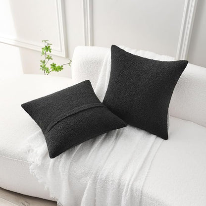 FUTEI Pack of 2 Black Decorative Throw Pillow Covers 18x18 Inch Soft Cozy Solid Boucle Textured Cushion Case,Modern Home Decor for Couch Bed Living Room