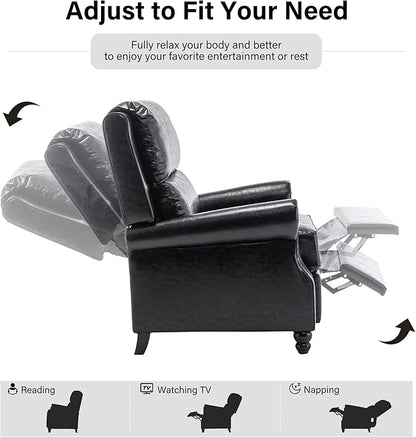 Faux Leather Recliner Chair, Modern Pushback Armchair with Adjustable Backrest & Footrest for Bedroom, Living Room (Black, Set of 2)