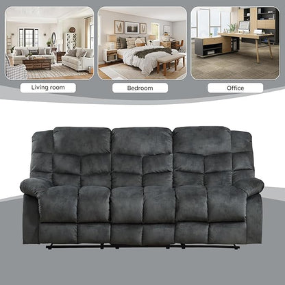EBELLO Manual Recliner Couch Set, Soft Fabric Reclining Living Room Sofa Set, Included Single Recliner Chair and 3PC Bonded Sofa Couch, Grey Green
