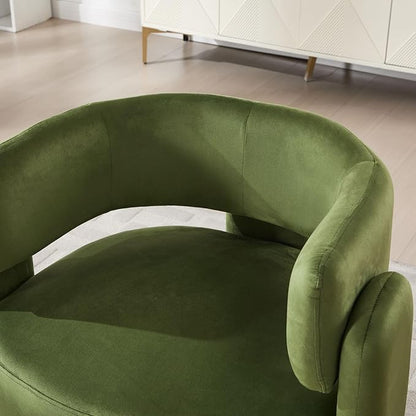 Set of 2 Accent Chairs with Arms, Upholstered Barrel Armchair with Curved Back, Comfy Single Side Chair for Reading, Living Room, Home Office, Green