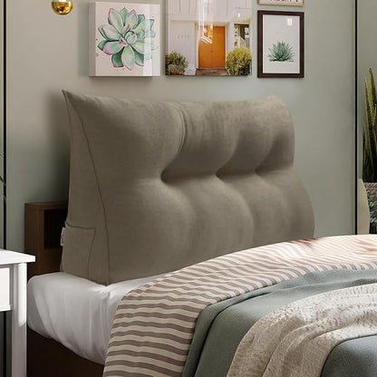 WOWMAX 85% Linen 15% Cotton Blend Headboard Pillow – Twin Size Reading Wedge Backrest for Bed, Handmade Firm Support Bolster Cushion with Removable Cover, Premium Bed Rest Pillow, Light Gray