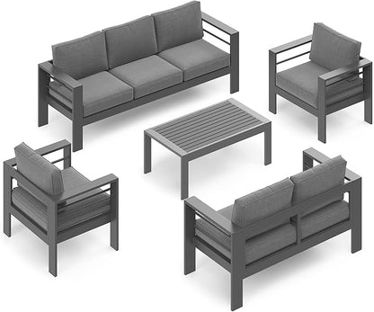 Wisteria Lane 5-Piece Outdoor Patio Furniture Set, Outdoor Sectional Furniture with Upgraded Cushions, Outdoor Conversation Seating Set for Balcony, Garden, Deck, Backyard, Grey