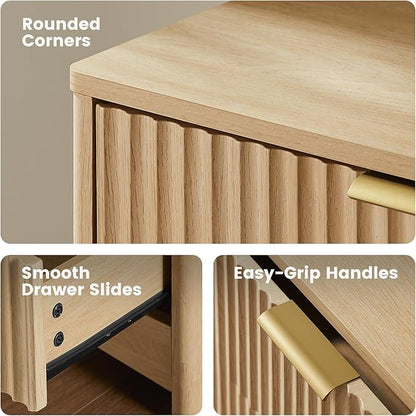 Amada Modern 6 Drawer Dresser, Fluted Wood Chest of Drawers with Rounded Corners, Pre-Installed Drawer Slides, Dresser TV Stand and Storage Organizer for Bedroom, Hallway, Natural Oak