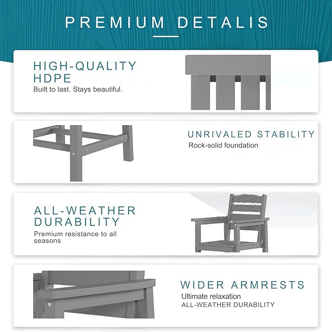 7 Piece Patio Dining Set with 11ft Patio Umbrella (Royal Blue), 7 Gray Outdoor HDPE Dining Set with 6 Chairs + 1 Large Table, for Market, Pool, Garden, Backyard, Deck