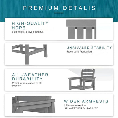 7 Piece Patio Dining Set with 11ft Patio Umbrella (Red), 7 Gray Outdoor HDPE Dining Set with 6 Chairs + 1 Large Table with 2" Umbrella Hole, for Market, Pool, Garden, Backyard, Deck