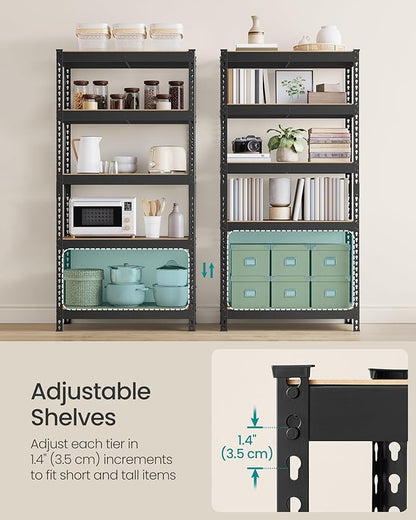 SONGMICS 5-Tier Storage Shelves, Load 2310 lb, Garage Storage, Boltless Assembly, Adjustable Shelving Unit, 17.7 x 35.4 x 70.9 Inches, for Study Shed Basement, Black and Rustic Brown UGLR450B11